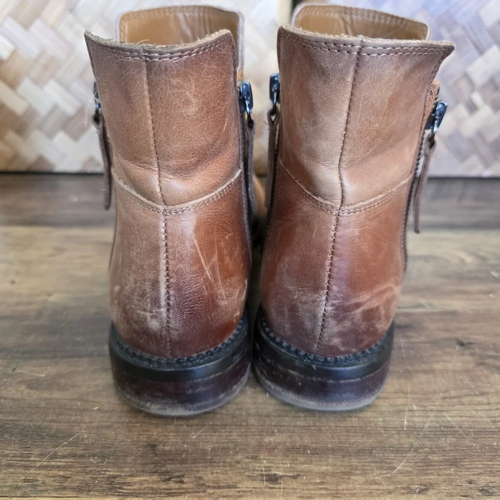 Franco Sarto Boots Women's Size 9M Brown Leather Booties Ankle Worn Halford